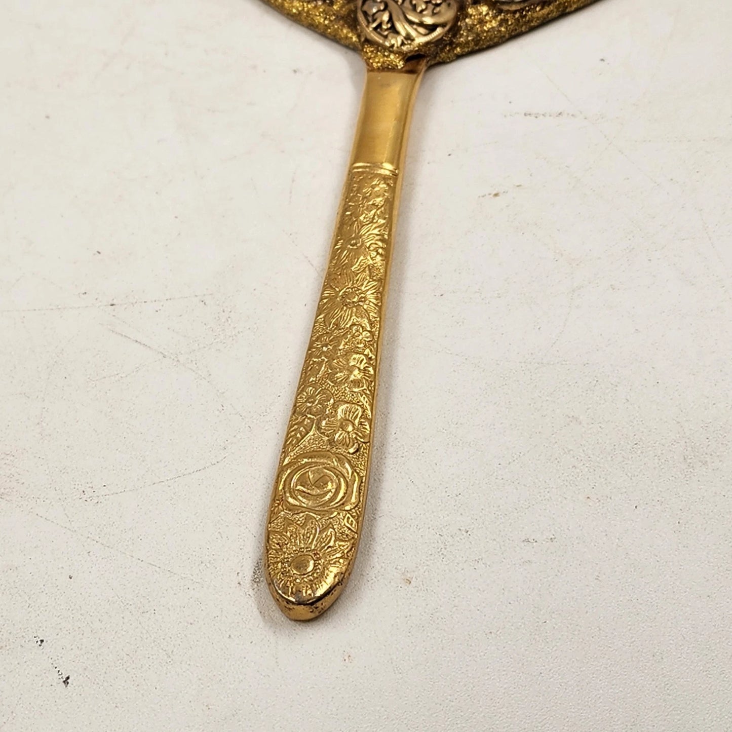 Ornate Vanity Hand Mirror Hand Crafted Upcycle Heart Shape Beveled Glass