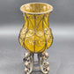 Vintage Amber Glass Caged Centerpiece – 13.5" Hand-Blown Vase or Candle Holder with Metal Footed Base – Rustic Farmhouse Décor