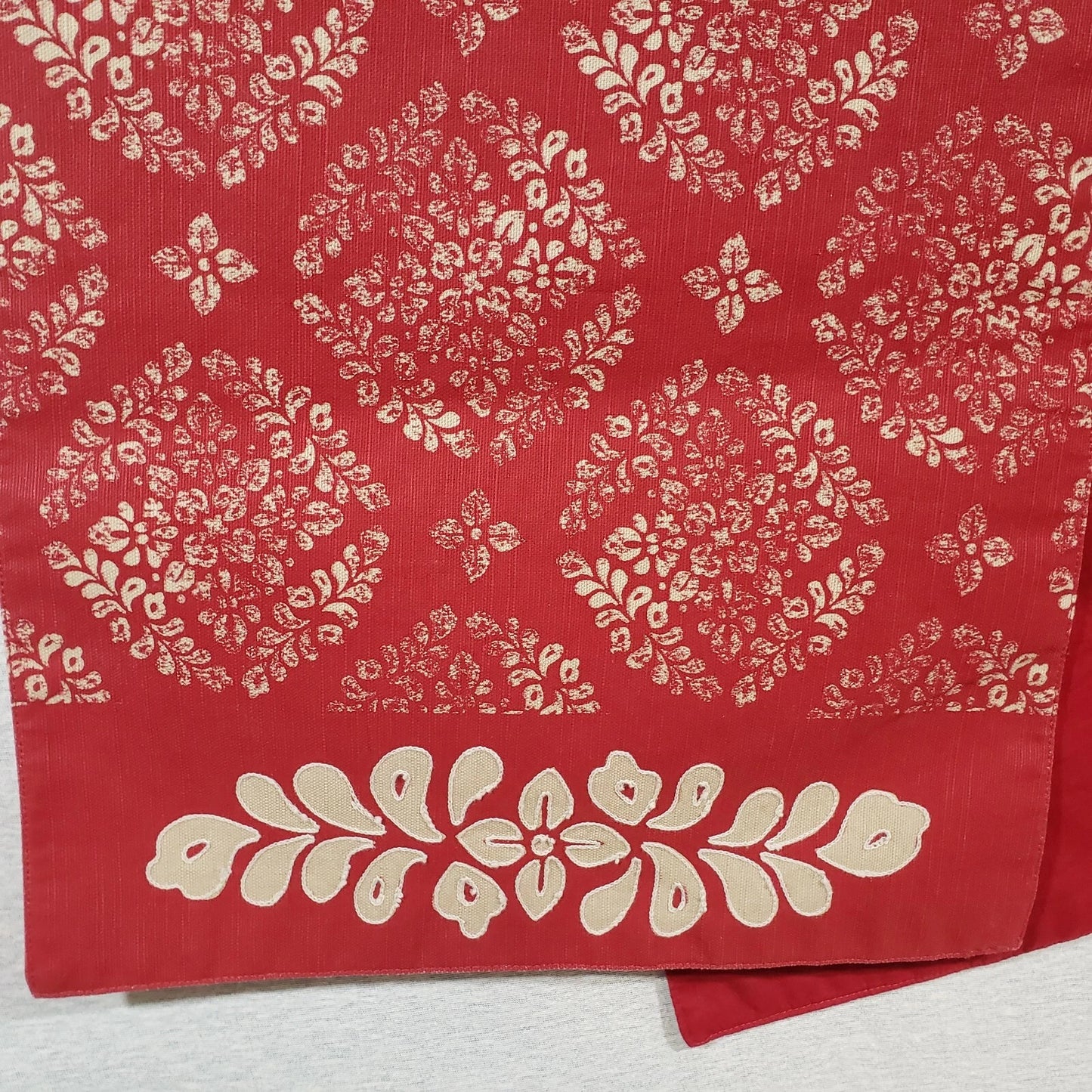 Holiday Decor Red Table Runner 14x72 Stamped Pattern Lined Sewn Edge Rectangular