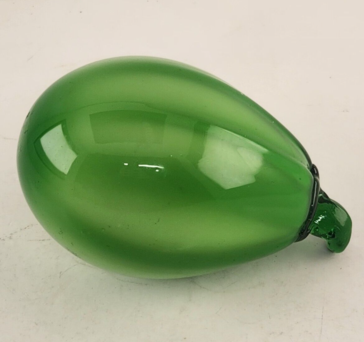 Art Glass Green Melon Green Stem Hand Crafted Decorative Vegetable 5.25" Long