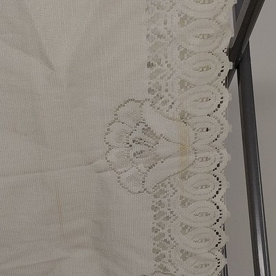 Set of 2 White Rectangle Lace Table Runners w Floral Doilies Scalloped Edge 33.5"
