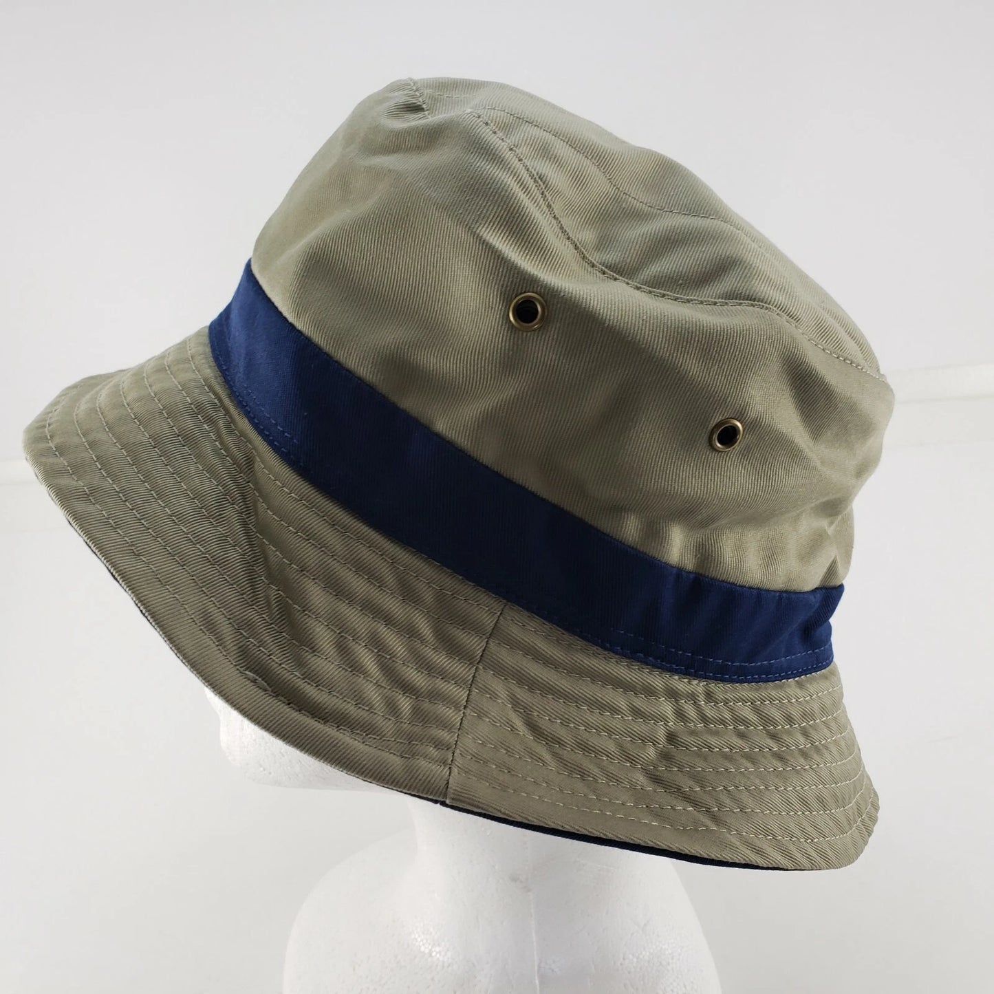 Reversible Bucket Fishing Hat Khaki Navy Cooling Action One Size Cotton 2" Brim