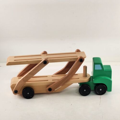 Melissa and Doug Wooden Toy Car Carrier Truck and Trailer Kids Classic No Cars