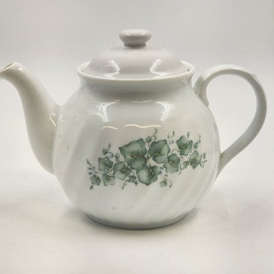 Corelle Callaway Teapot White Green Floral Swirl Corning Ware 7"x10"
