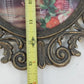 Italian Floral Still Life Wall Art Pair Oval Convex Glass Ornate Gold Frames Vtg