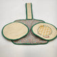 3 Pot Holder Set 1 Sq 2 Round Strap Yellow & Green Embroidery Be Safe Puppy Vtg
