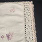 White Table Runner Embroidered Butterflies and Crochet Lace Edging Vintage 40"