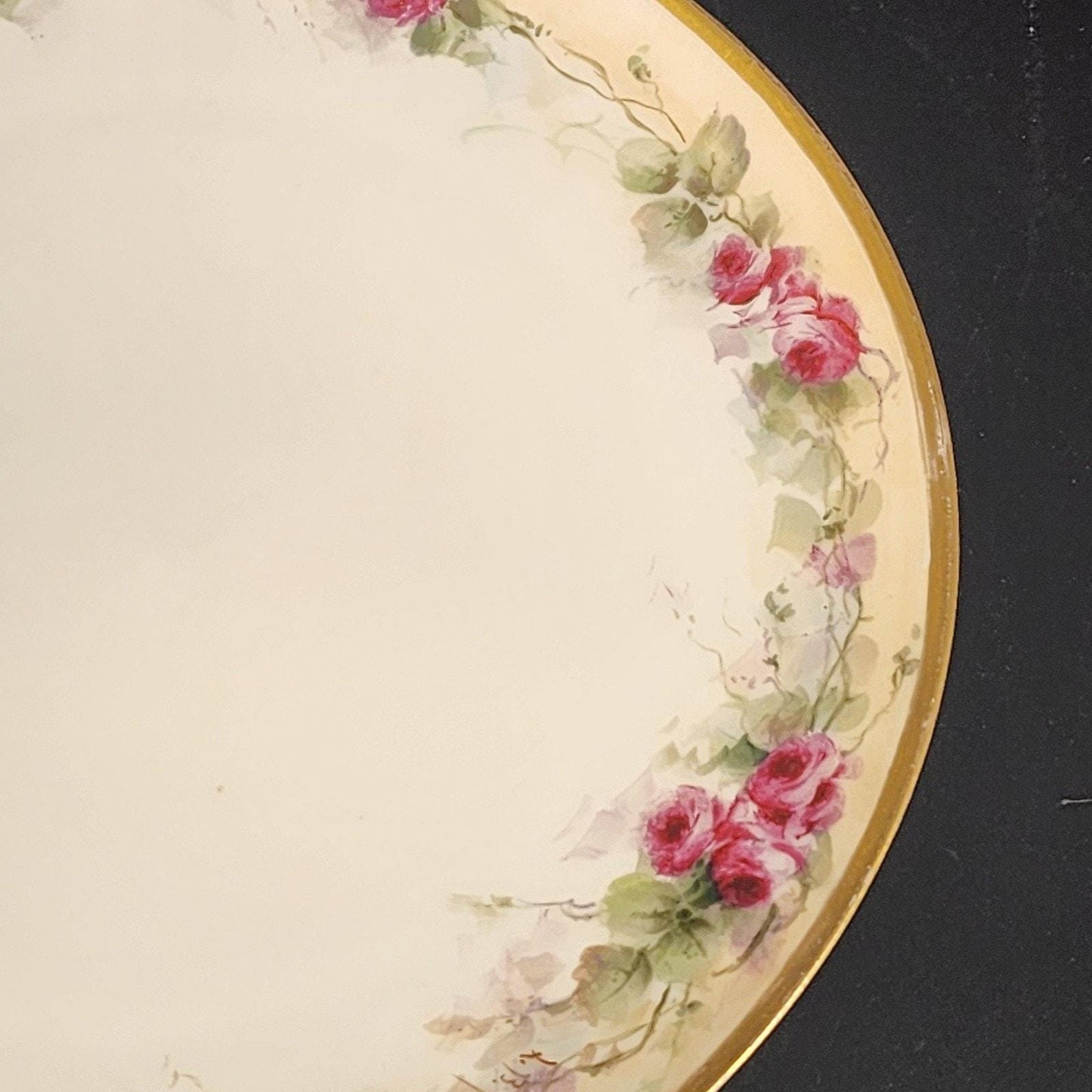 Haviland Limoges France Antique Hand Painted Rose Plate Heavy Gold Rim 9.25"x1"
