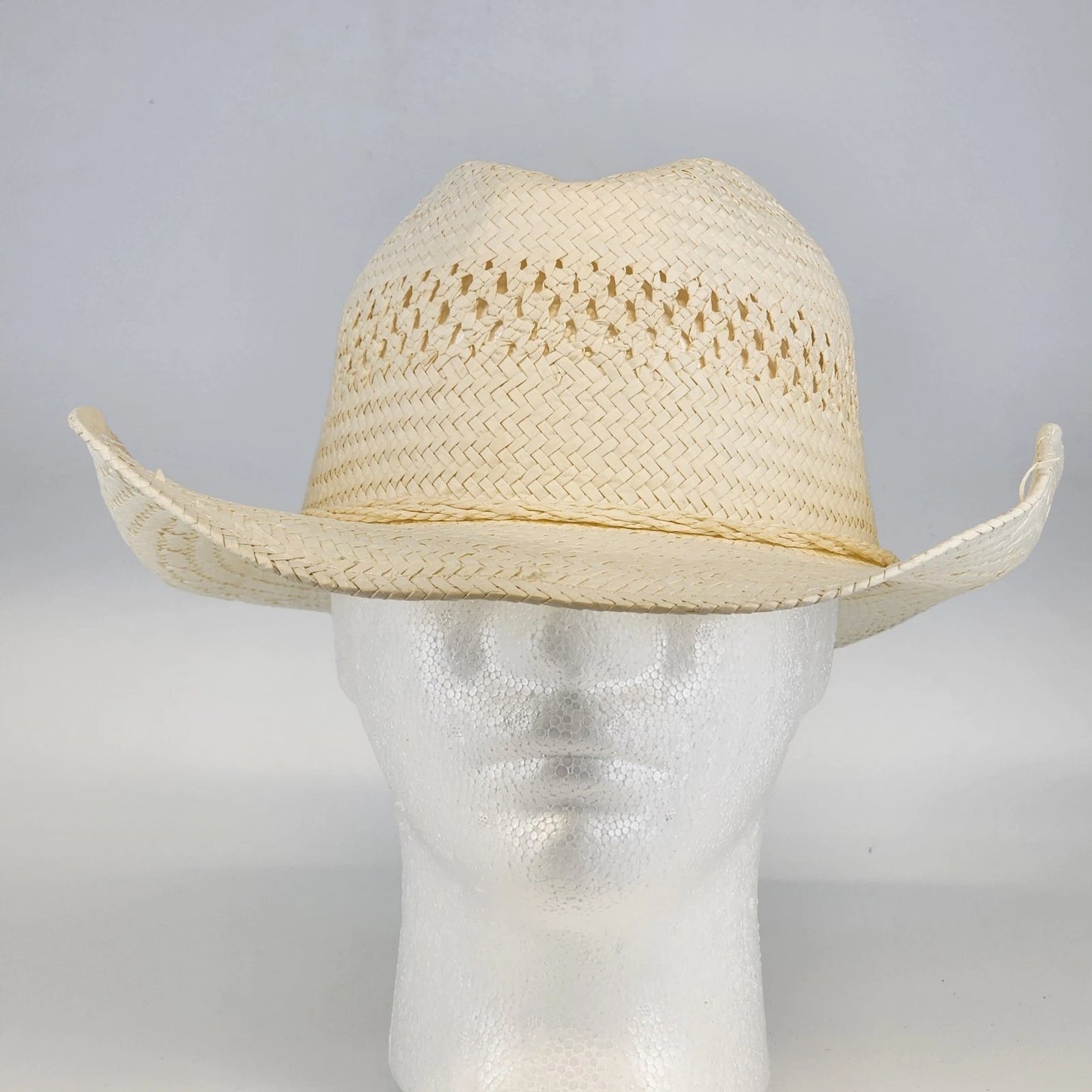 All White Straw Paper Woven Cowboy Hat Western Summer Sun Hat White Rope Band