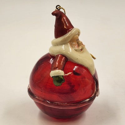 Red Blown Glass Round Santa Claus Hanging Ornament Christmas Holiday Motif 5"x3"