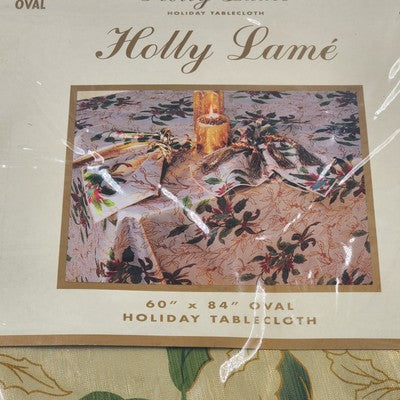 Holly Lame' Holiday Oval Tablecloth Floral 100% Polyester RN65449 60"x84" Taiwan