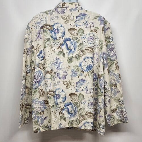 Women's Jacket 1980's Block Pocket Linen Floral Blues Purple Size 22/24 3XL