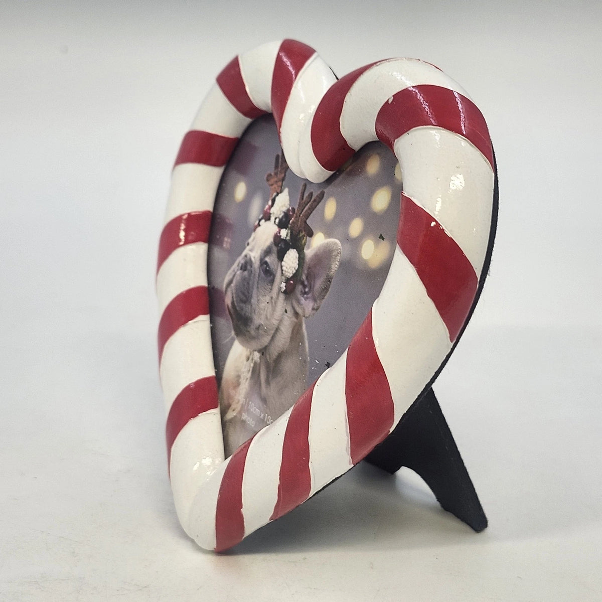 Isaac Jacobs Heart Photo Frame 5" Candy Cane Red White Christmas Holiday China