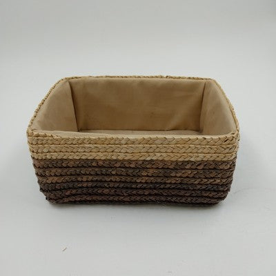 Handwoven Rattan Storage Basket 2-Tone w/ Liner Rectangular 7"