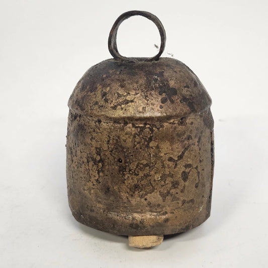 Rustic Metal Cow Bell Wooden Clapper Small Primitive Farmhouse 3" x 2" Vintage