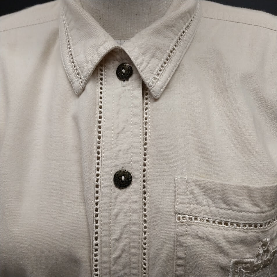 Liz Claiborne Chic Beige Cotton Shirt Dress Button Front with Belt Pockets Sz 4