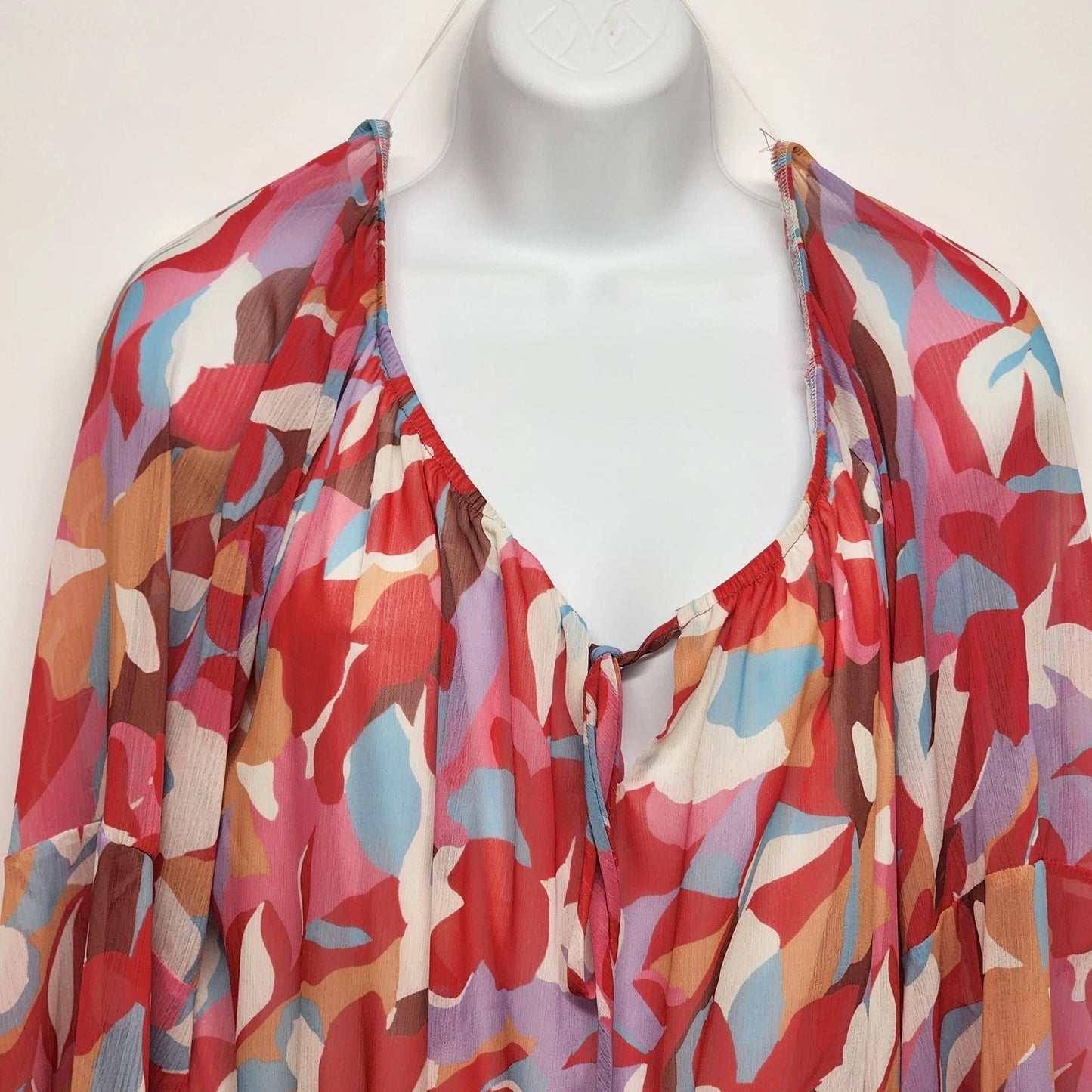 Peach Love California Boho Hippy Flowy Red Tunic Top Lined Large California Vtg