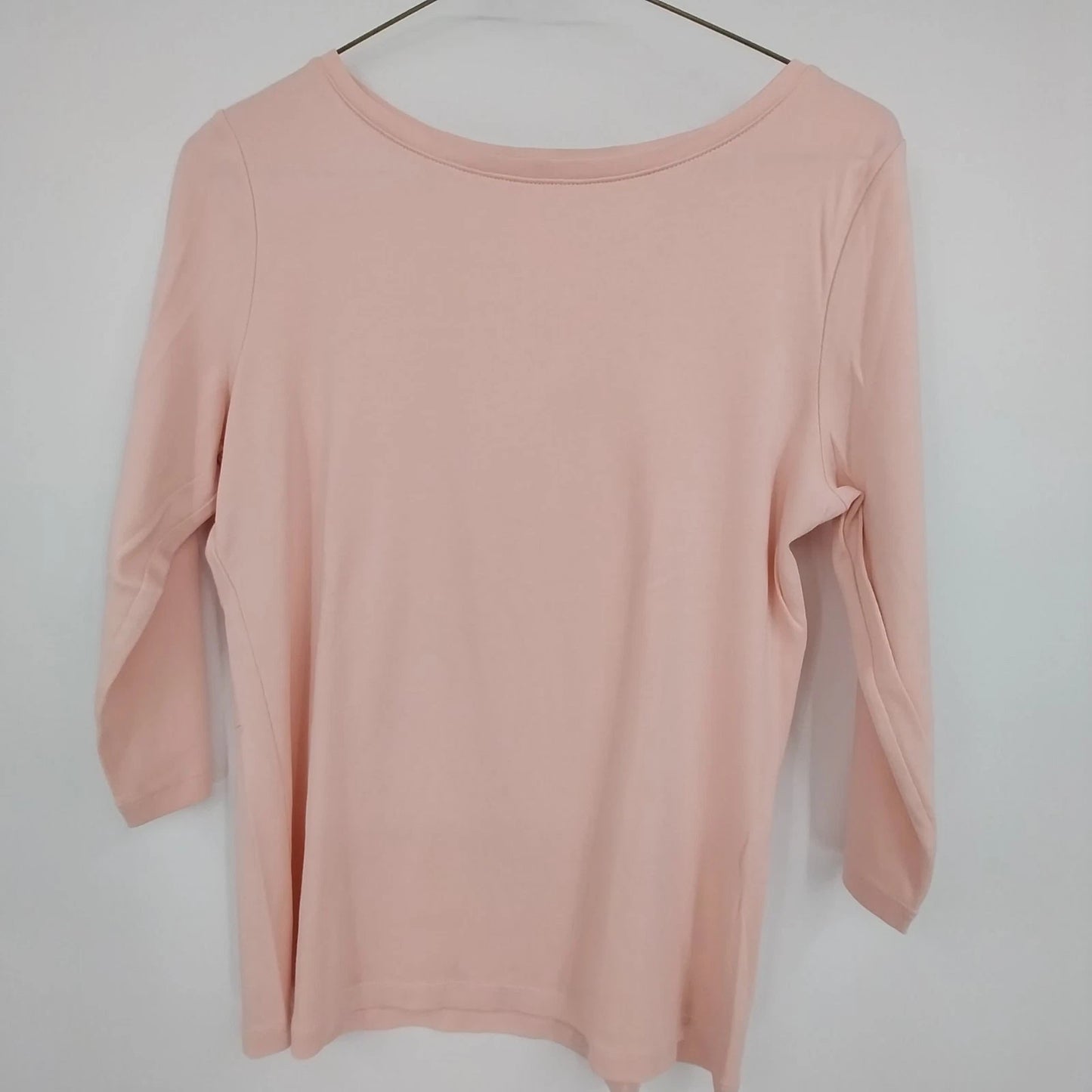 Talbots Petites Light Pink Boat Neck Top Women SP Pima Cotton 3/4 Sleeve 21"