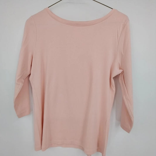 Talbots Petites Light Pink Boat Neck Top Women SP Pima Cotton 3/4 Sleeve 21"