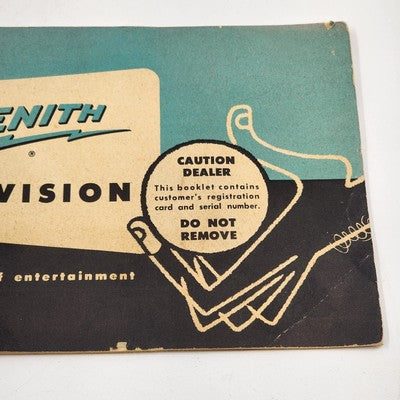 1952 Zenith TV Manual Original New World Entertainment How to Operate