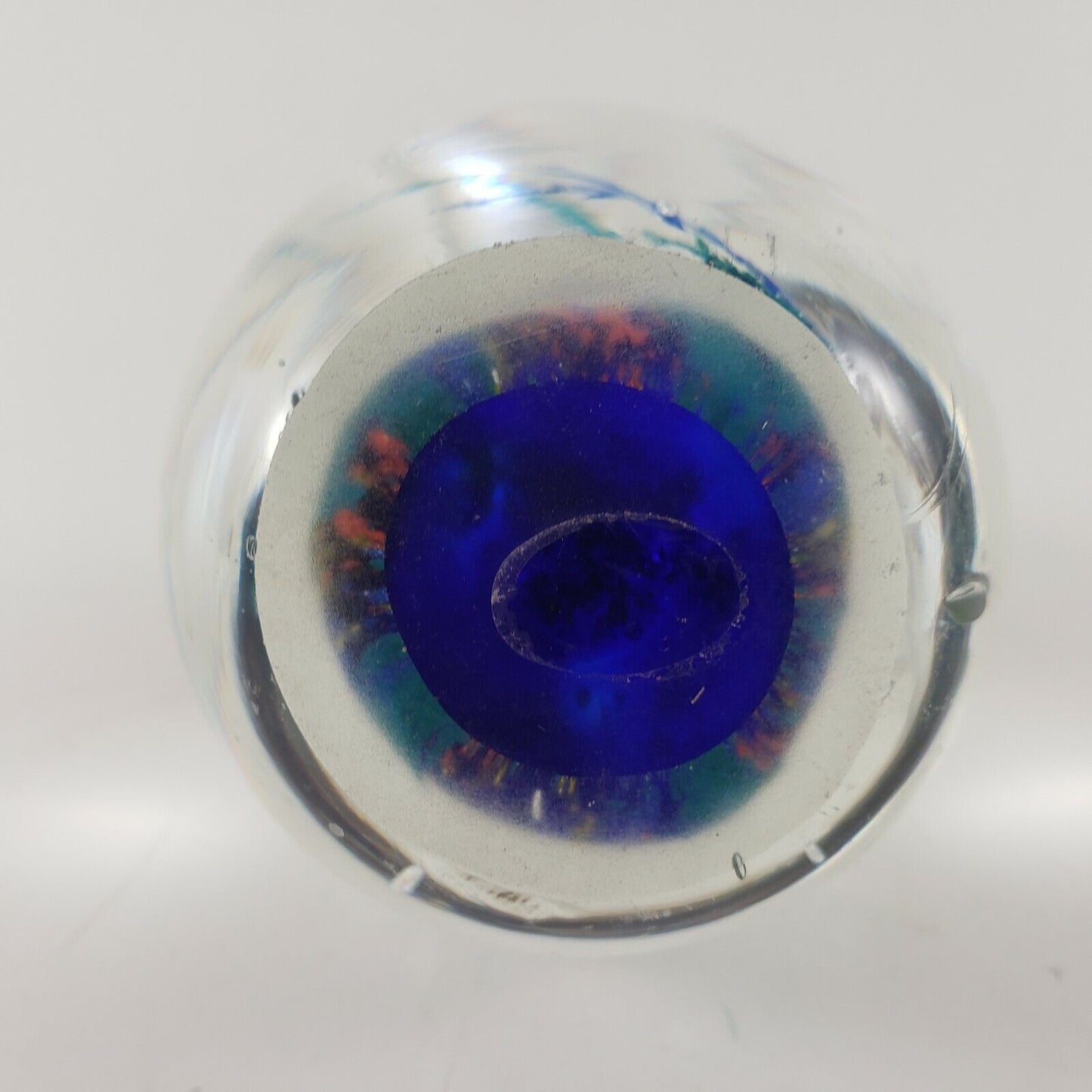 Egg Paperweight Triple Spiral Air Bubble Helix Swirl Art Glass Colors in Base