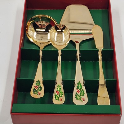 Classic Traditions Goldtone Hollyberry 4pc Serving Set w/ Box