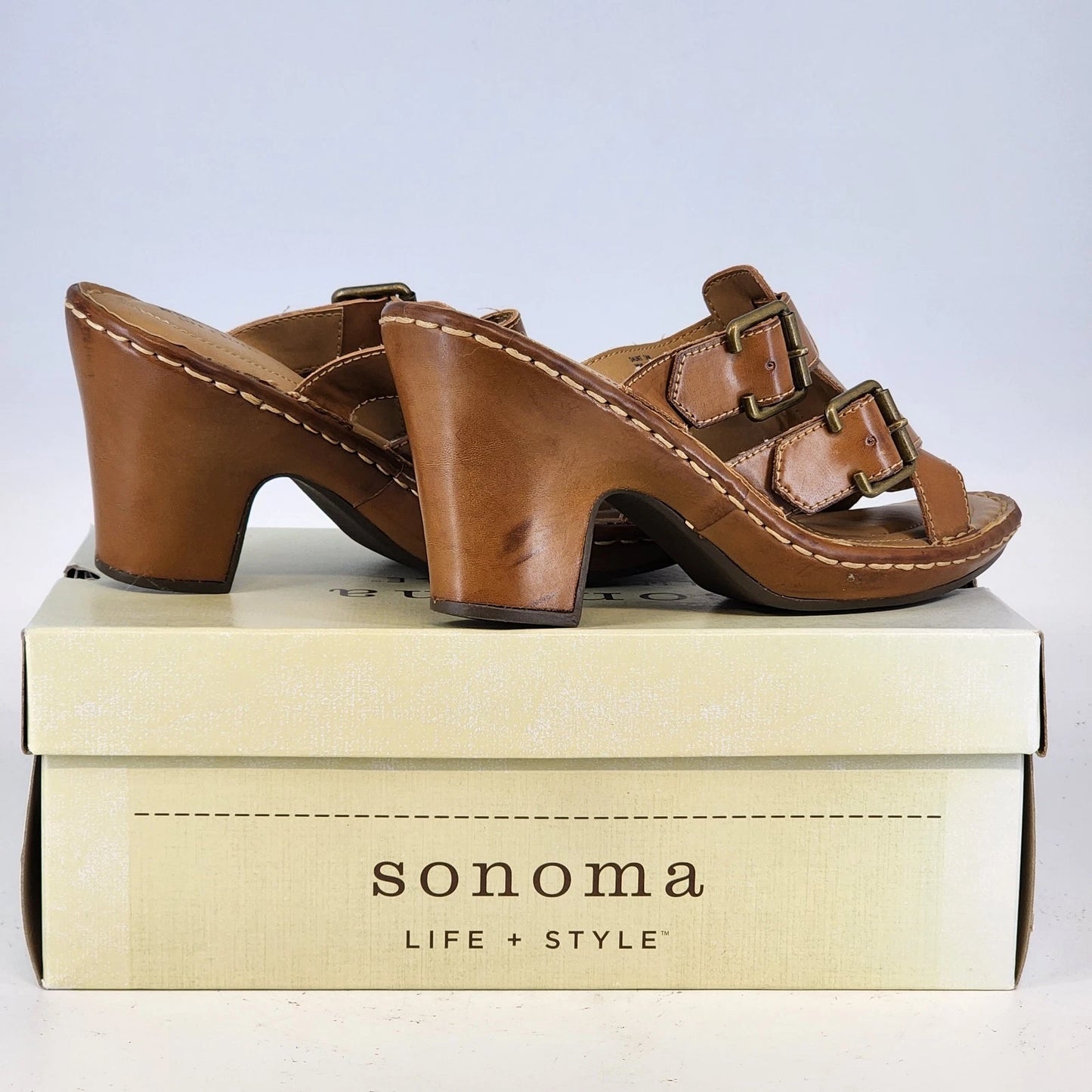 Sonoma Daunt Platform Sandals Women's Sz 8.5 Brown Leather 3.5" Block Heel NWT