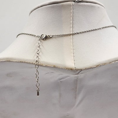 Silver Tone Chain with Pave Rhinestone Clover Shaped Pendant Long Necklace 9.5"