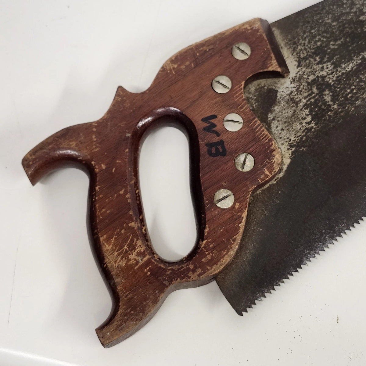 Crosscut Hand Saw 26" Carved Wood Handle Vintage Carpenter Woodworking Tool
