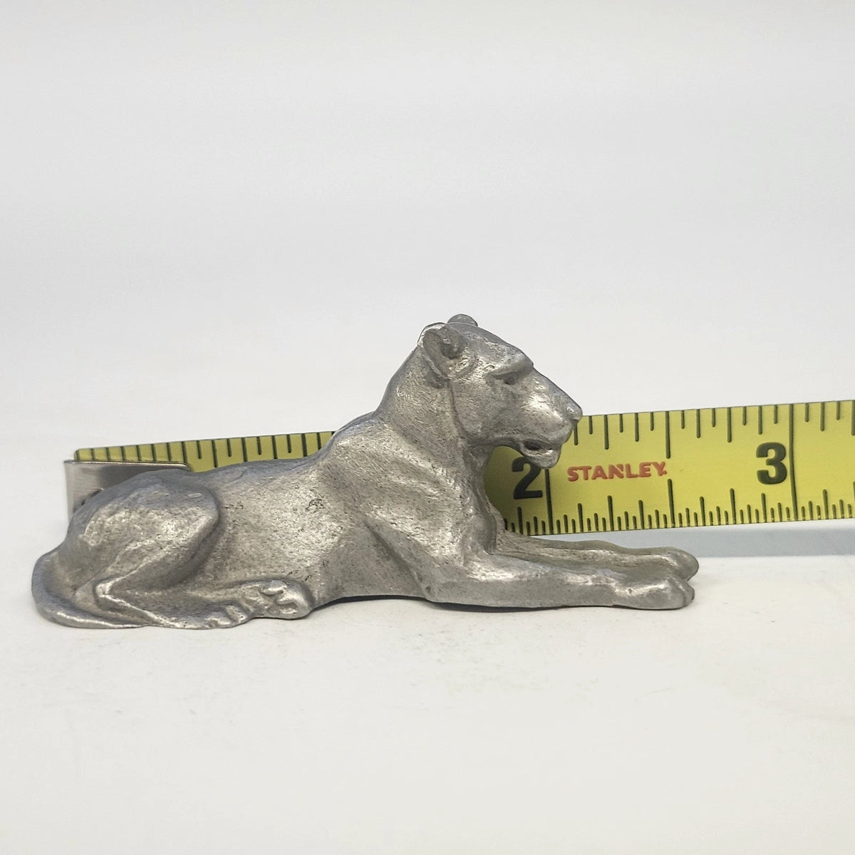 Pewter Reclining Mountain Lion Cougar Figurine 2.5" Vintage Wildlife Animal 1990