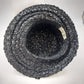 Mr. Lewis Black Raffia Woven Straw Hat Tall Crown Wide Brim Ribbon Bow w/ Buckle