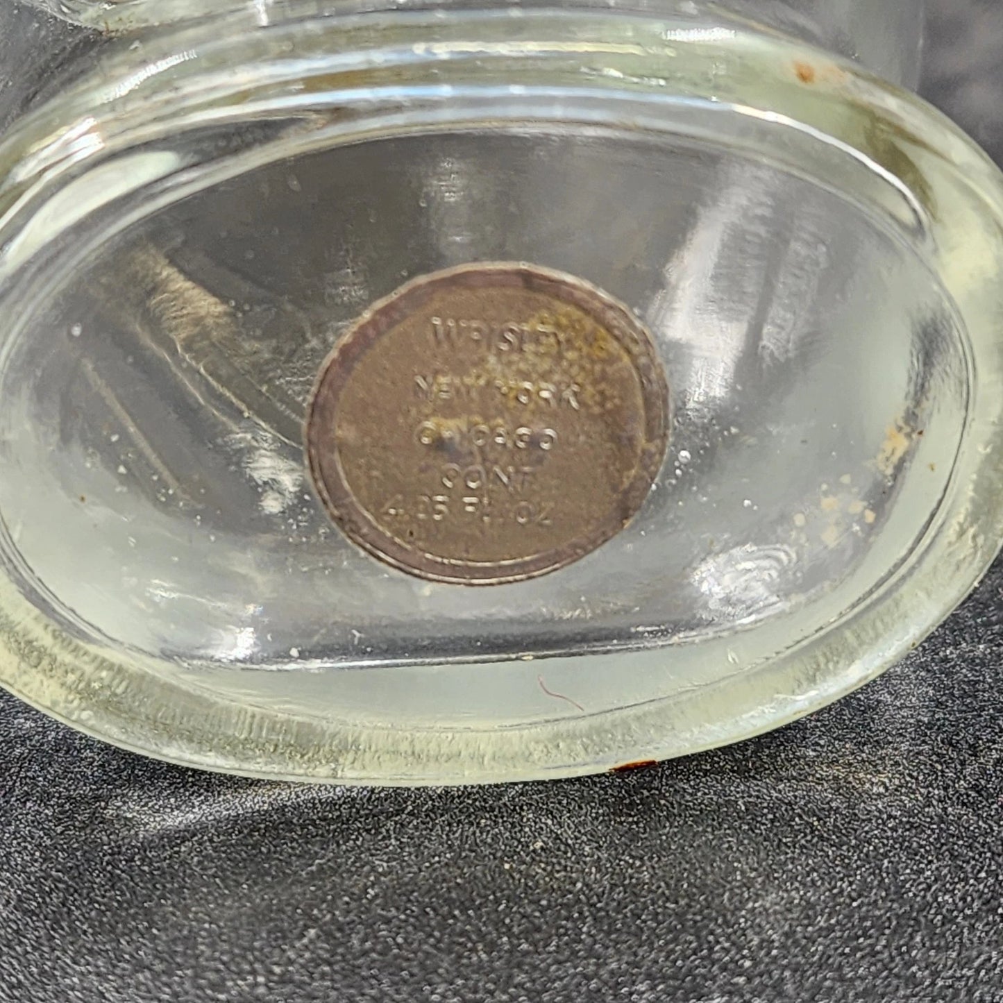 Wrisley Blue Fern Cologne Bottle 4.25 oz Clear Glass Silver Lid Empty 1950 Vtg