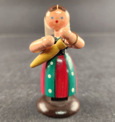 Original Erzgebirge Woman Figurine Carrying an Umbrella Germany Hand Painted