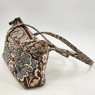 Vera Bradley Shoulder Bag Tote Slate Blooms Brown/Blue Floral Cotton Quilted Zip