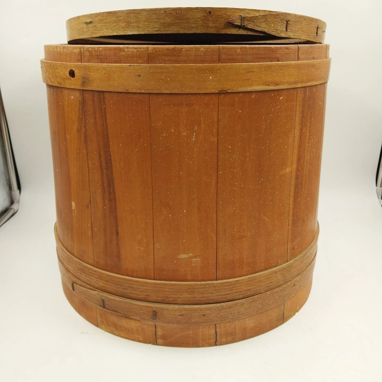 Shaker Firkin Primitive Wooden Sugar Pail Bucket Pantry Box No Handle 15" x 14"