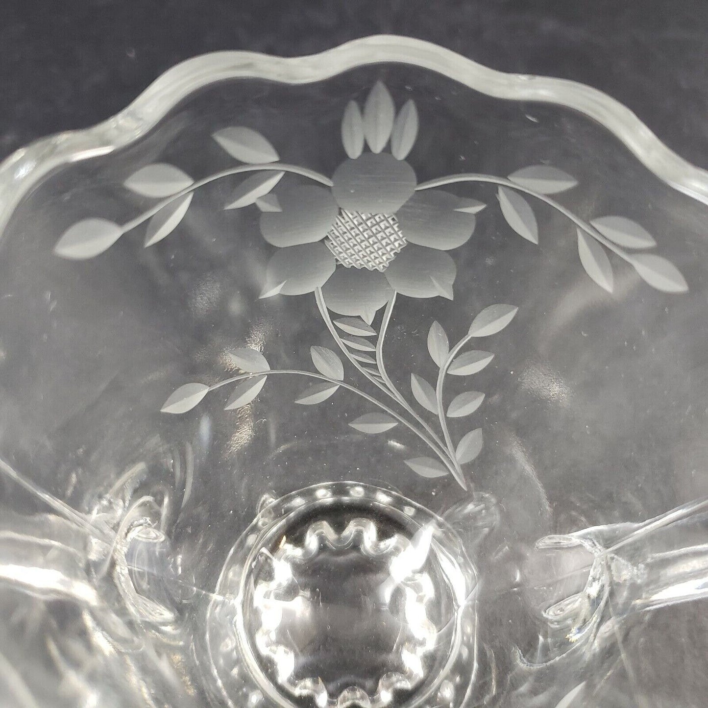 Viking Etched Glass Cream Sugar Clear Pattern Set Vintage Depression Flower