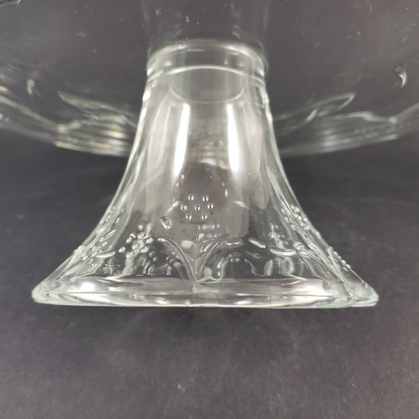Blossom Pattern Clear Glass Pedestal Cake Stand Scalloped Lip Pfaltzgraff USA