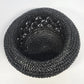 Women's Black Crochet Straw Cloche Hat Rolled Brim Cut Out Open Weave One Size