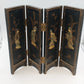 Macau Black Lacquer Soapstone 4-Panel Asian Tabletop Folding Screen 18" x 14"