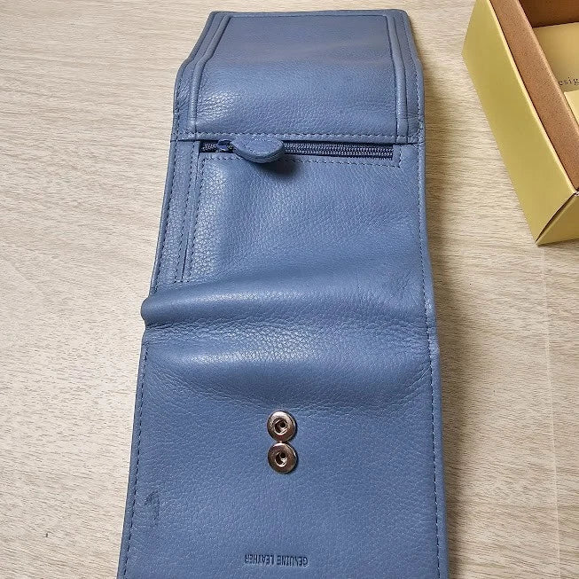 Rolfs Wallet Blue Genuine Leather Compact Trifold Women's Clutch Purse 4x4 Vtg