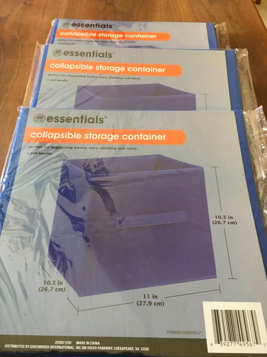 3 pack Bright BLUE Essentials Collapsible Storage Cubes Fabric 10½" x 11" NEW
