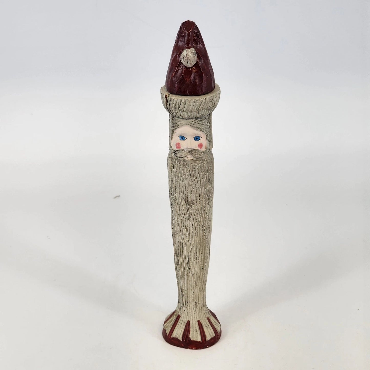 House of Lloyd Wooden Santa Taper Candle Holder Removable Hat 11" China Vtg