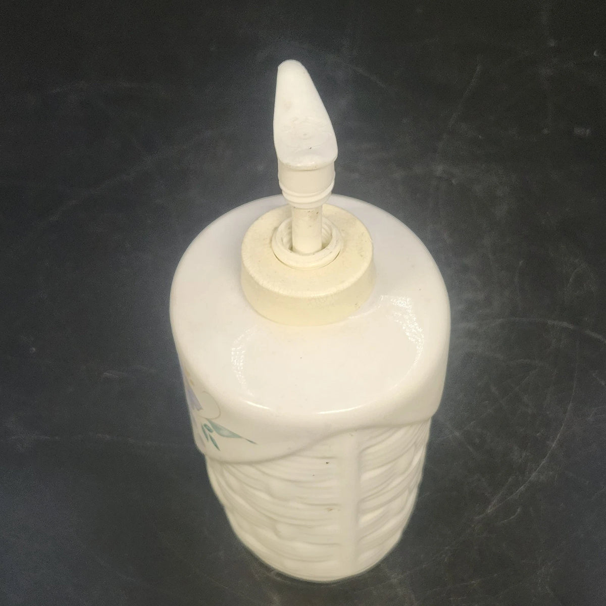 Pfaltzgraff April Soap Lotion Pump Dispenser 6.5" Ceramic Floral Basketweave Vtg