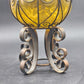 Vintage Amber Glass Caged Centerpiece – 13.5" Hand-Blown Vase or Candle Holder with Metal Footed Base – Rustic Farmhouse Décor