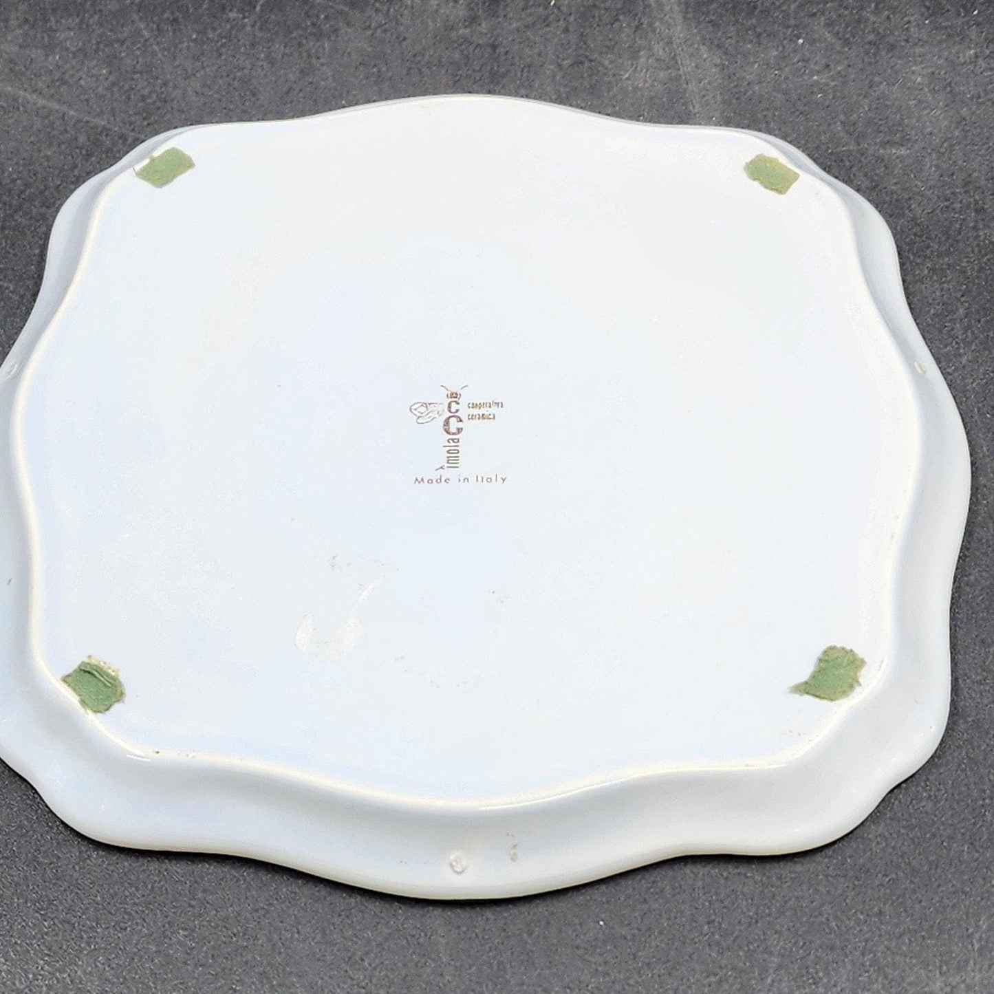 Faenza Italy CACF Ceramic Dish Garofano Carnation Pattern Green Trim 8 Inch