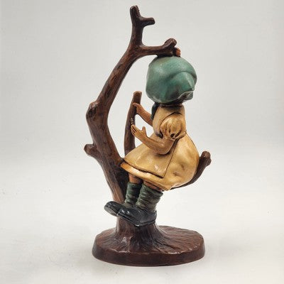 Vintage Ceramic Boy & Girl Figurine Pair – Sitting in Blooming Apple Trees – Hand-Painted Ceramic – Whimsical 11" Home Decor Set