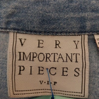 Very Important Pieces Women Denim Embroidered Whimsical Shirt Short Sleeve Large
