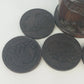 Hand Carved Wood Elephant Coaster Storage & Lid Set African Safari Barware Vtg