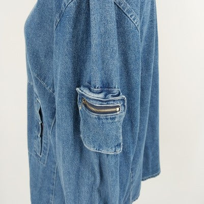 Explore Blue Cotton Denim Zip Jacket Size XL Long Sleeves Pocket on Left Sleeve