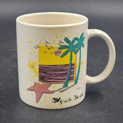 Myrtle Beach White Coffee Mug Cup 3.75" Vacation Souvenir Ocean Palm Tree Handle